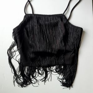 Black fringe crop top